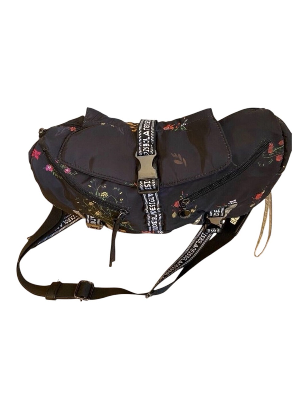 Desigual Floral Print Crossbody Bag With Multiple Zipper Compartments&Adjustable